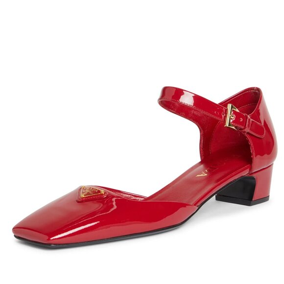 PRADA Modellerie Logo D'Orsay Square Toe Ankle Strap Mary Jane Pumps Heels - Picture 1 of 16